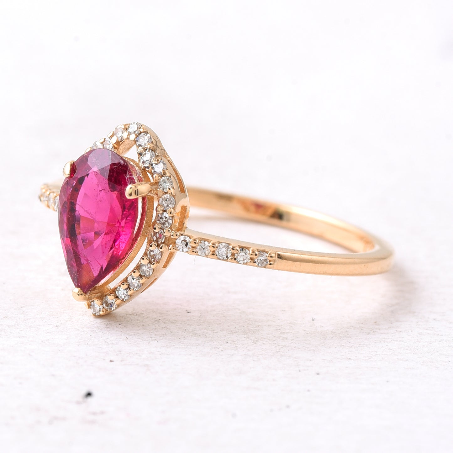 0.94 Ct Pear Mixed Cut Natural Rubellite 14K Gold Ring