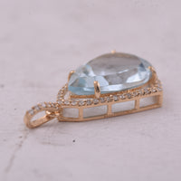 4.61 Ct Pear Mixed Cut Natural Aquamarine 14K Gold Pendant