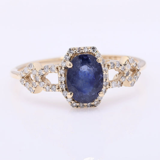 1.34 Ct Oval Mixed Cut Natural Sapphire 14K Gold Ring