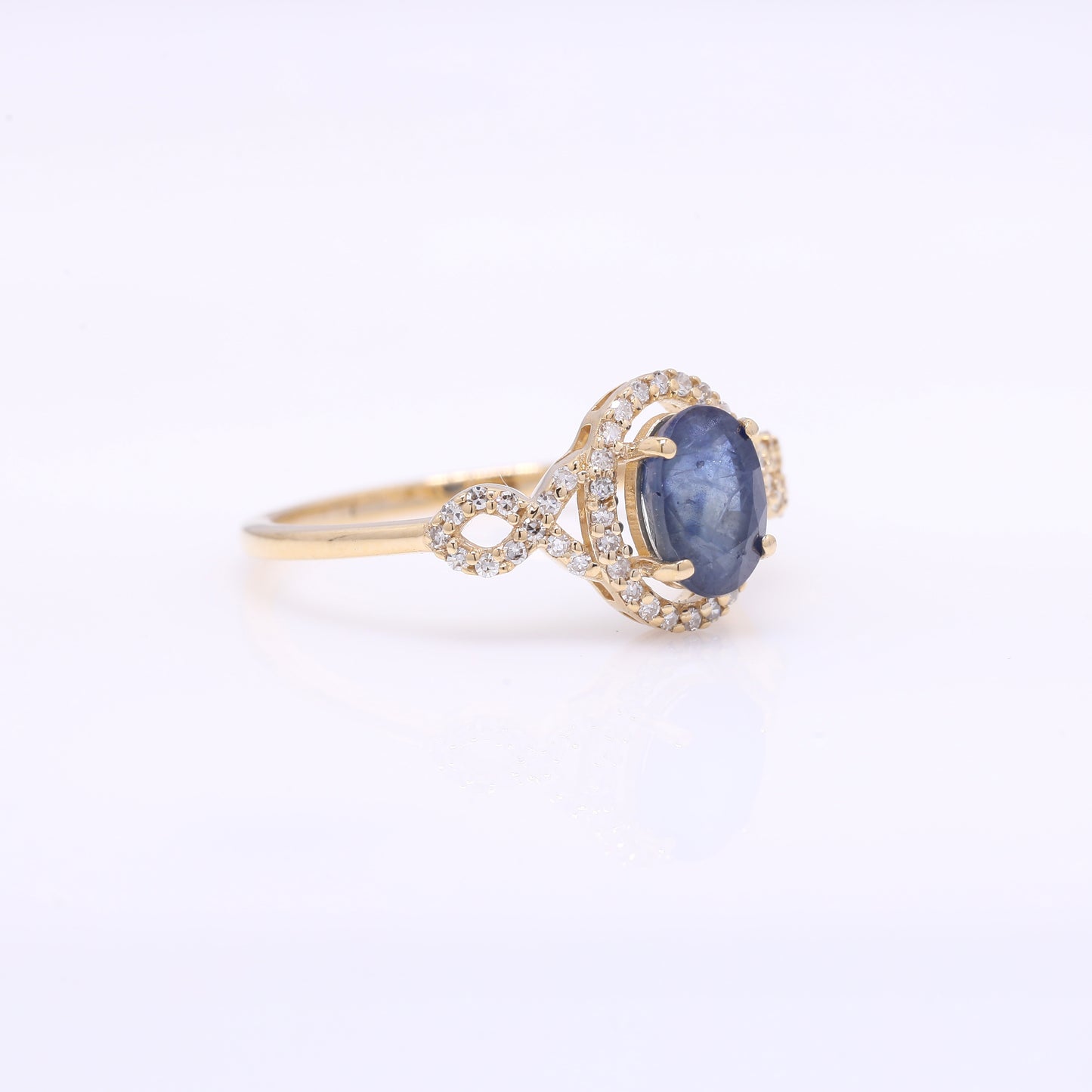 1.35 Ct Oval Mixed Cut Natural Sapphire 14K Gold Ring
