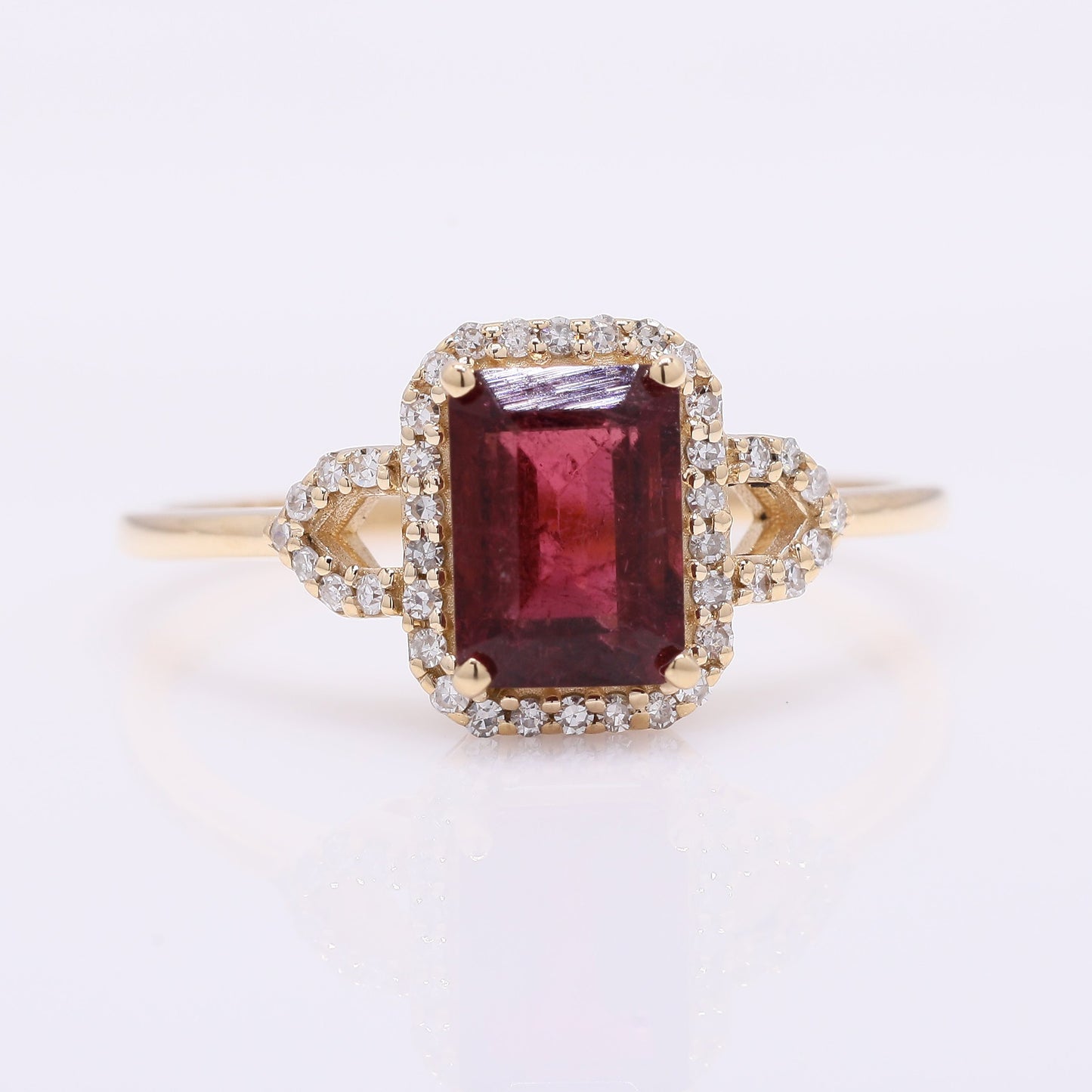 1.42 Ct Octagon Step Cut Natural Rubellite 14K Gold Ring