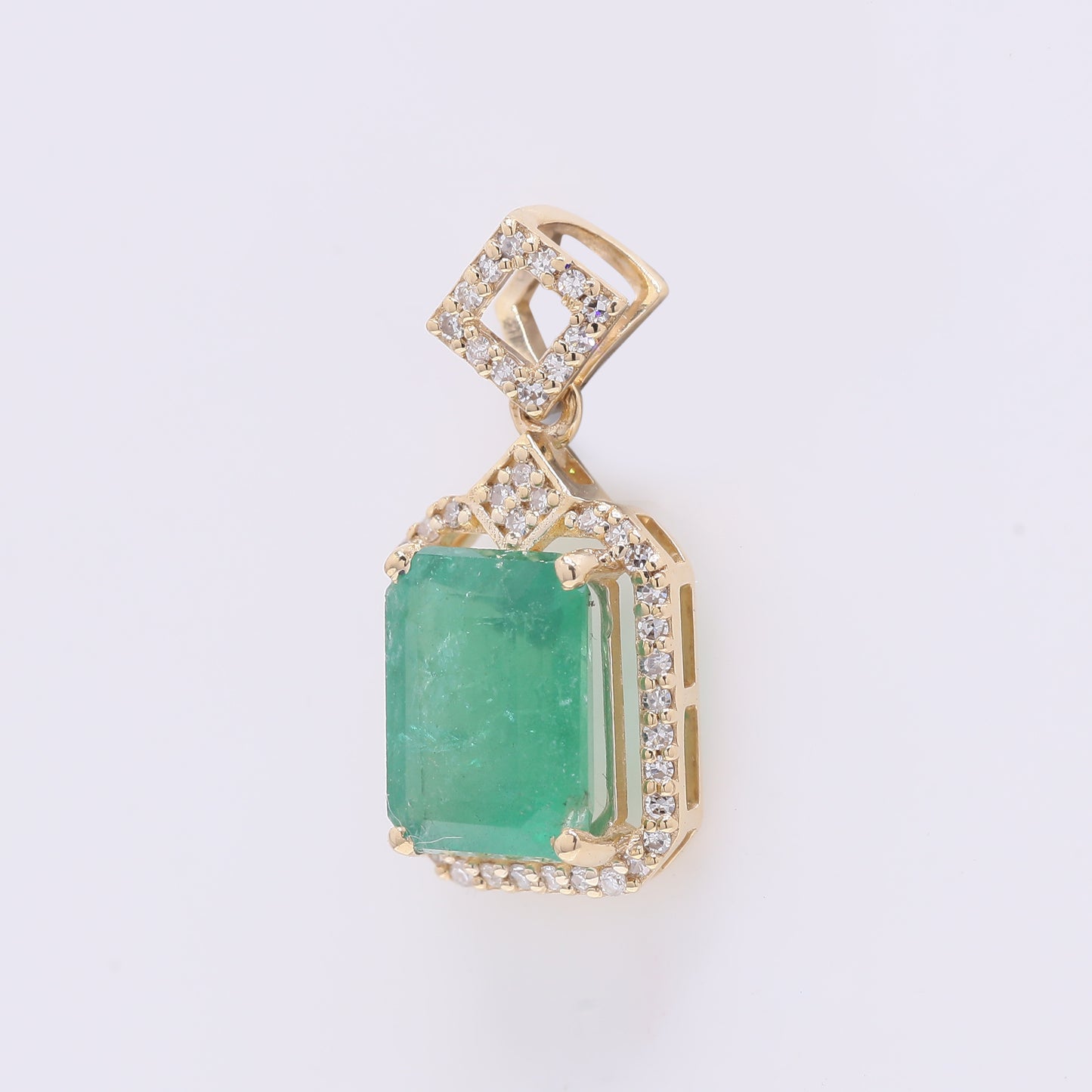 2.54 Ct Octagon Step Cut Natural Emerald 14K Gold Pendant