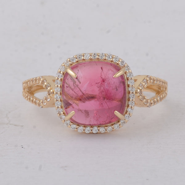 3.93 Ct Cushion Tourmaline 9K Gold Ring