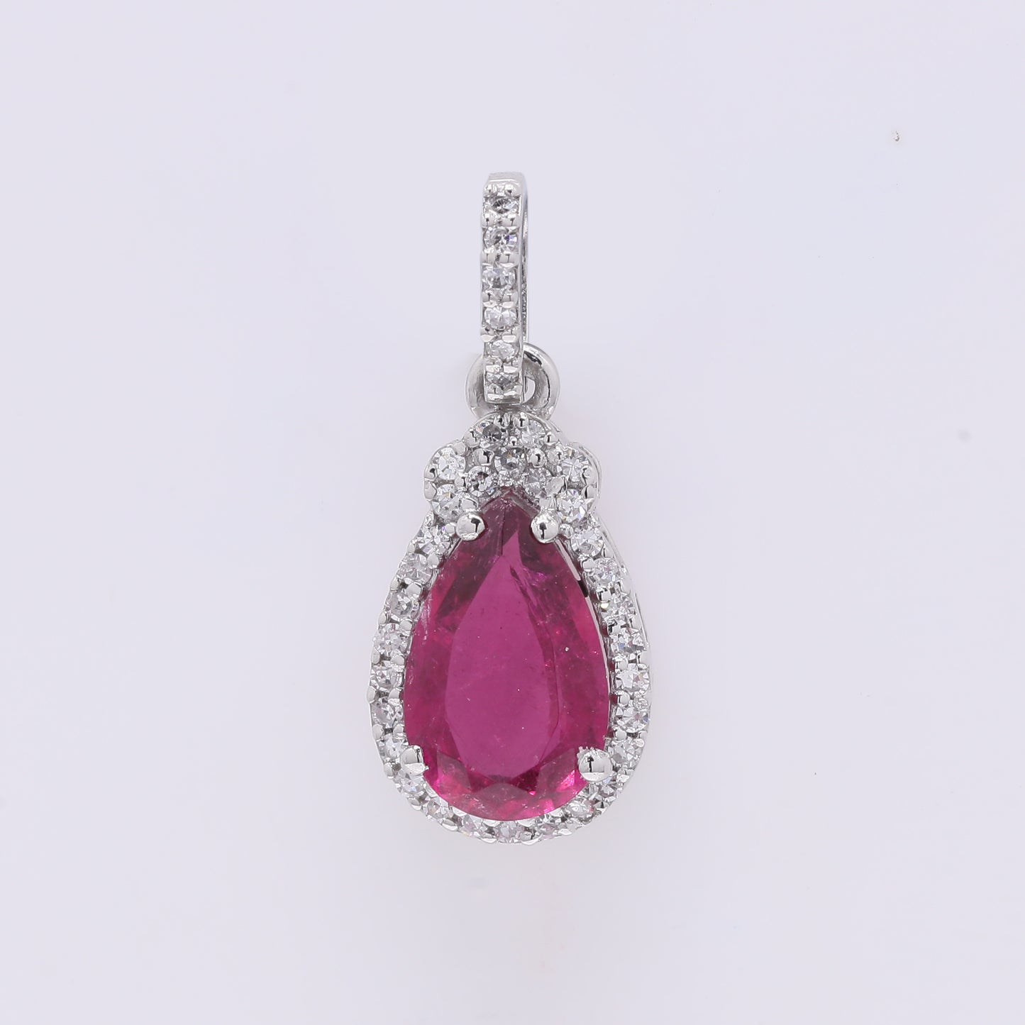 1.14 Ct Pear Mixed Cut Natural Rubellite 950 Platinum Pendant