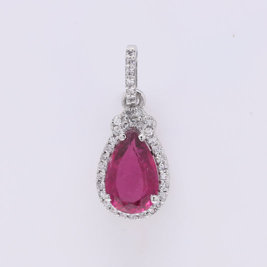 1.14 Ct Pear Mixed Cut Natural Rubellite 950 Platinum Pendant