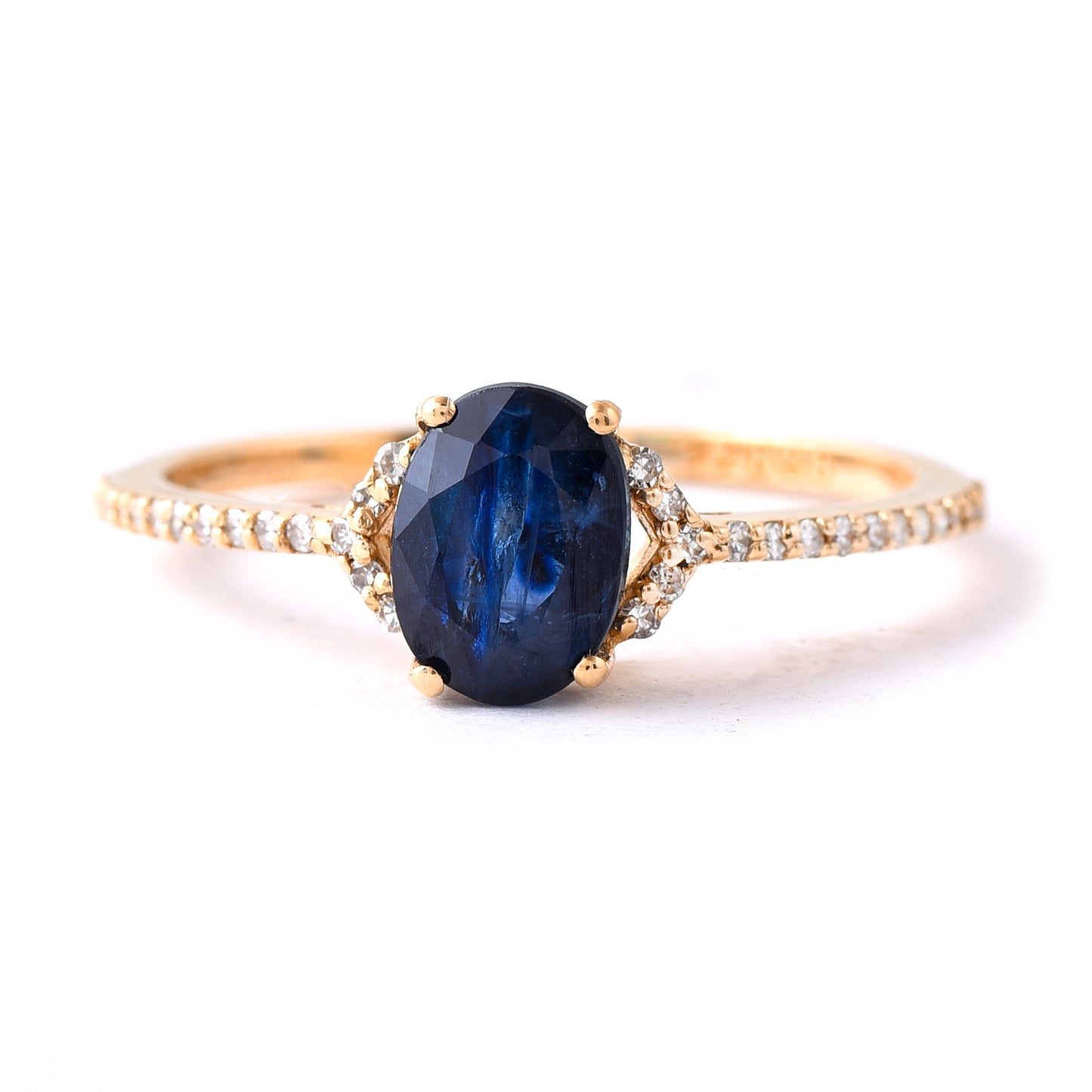 1.50 Ct Oval Mixed Cut Natural Sapphire 14K Gold Ring