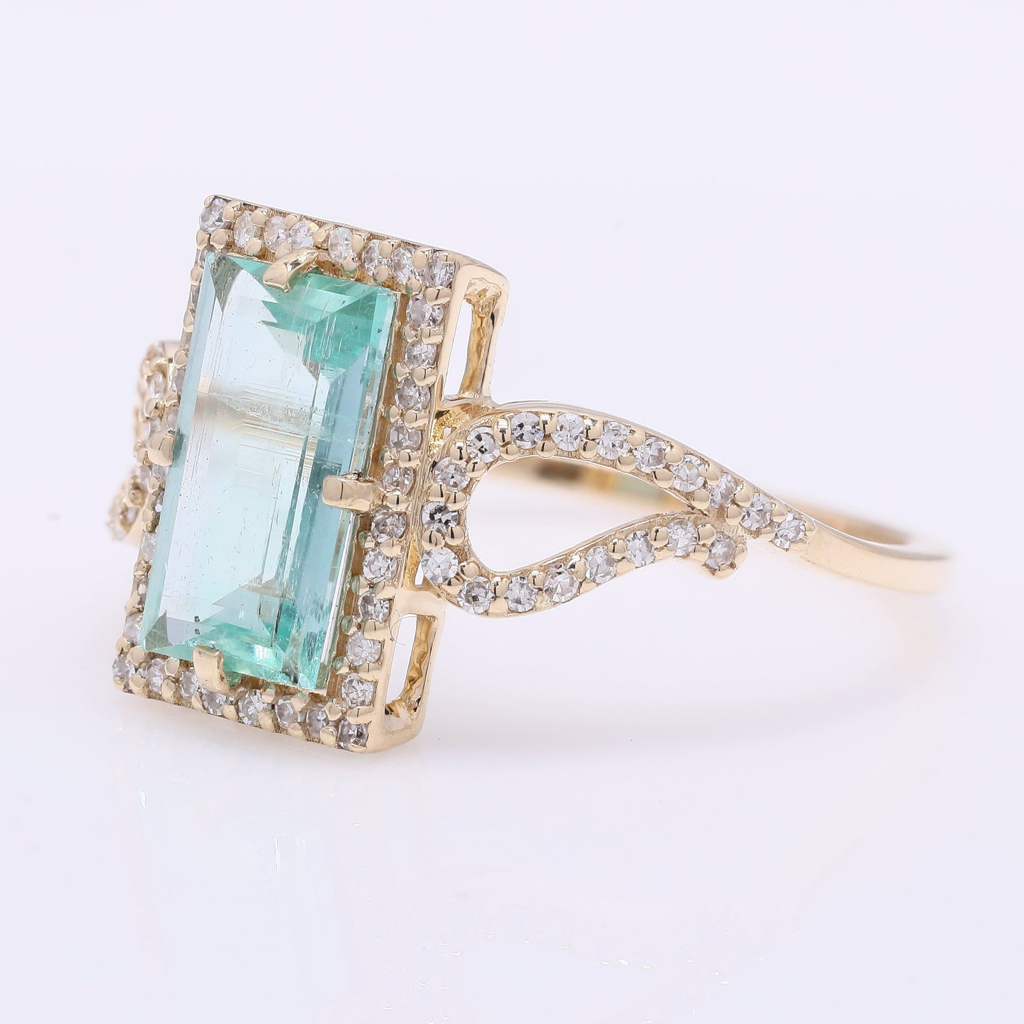 1.55 Ct Rectangle Step Cut Natural Emerald 14K Gold Ring