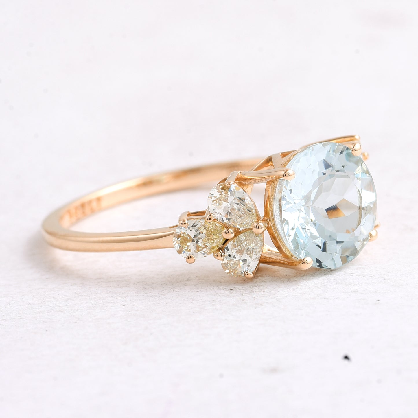 2.07 Ct Round Mixed Cut Natural Aquamarine 14K Gold Ring