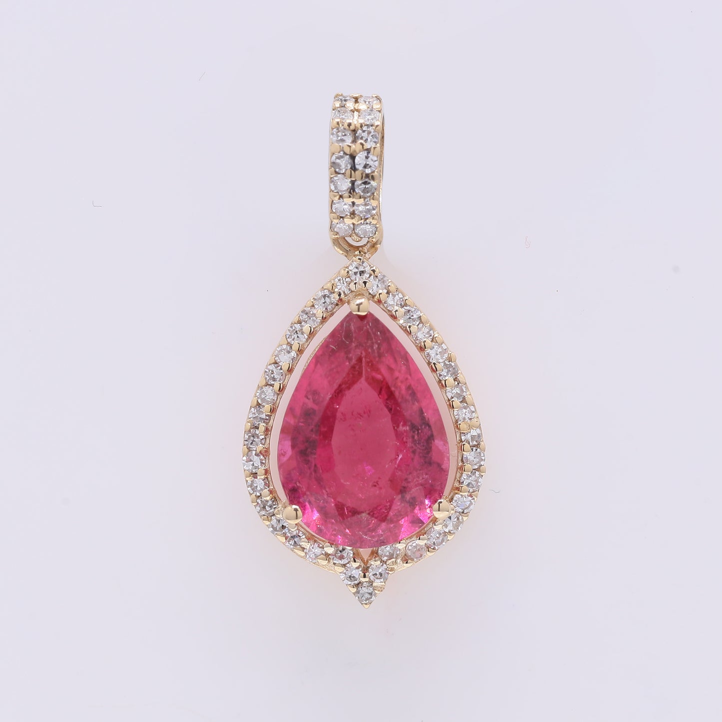 2.06 Ct Pear Mixed Cut Natural Pink Tourmaline 14K Gold Pendant