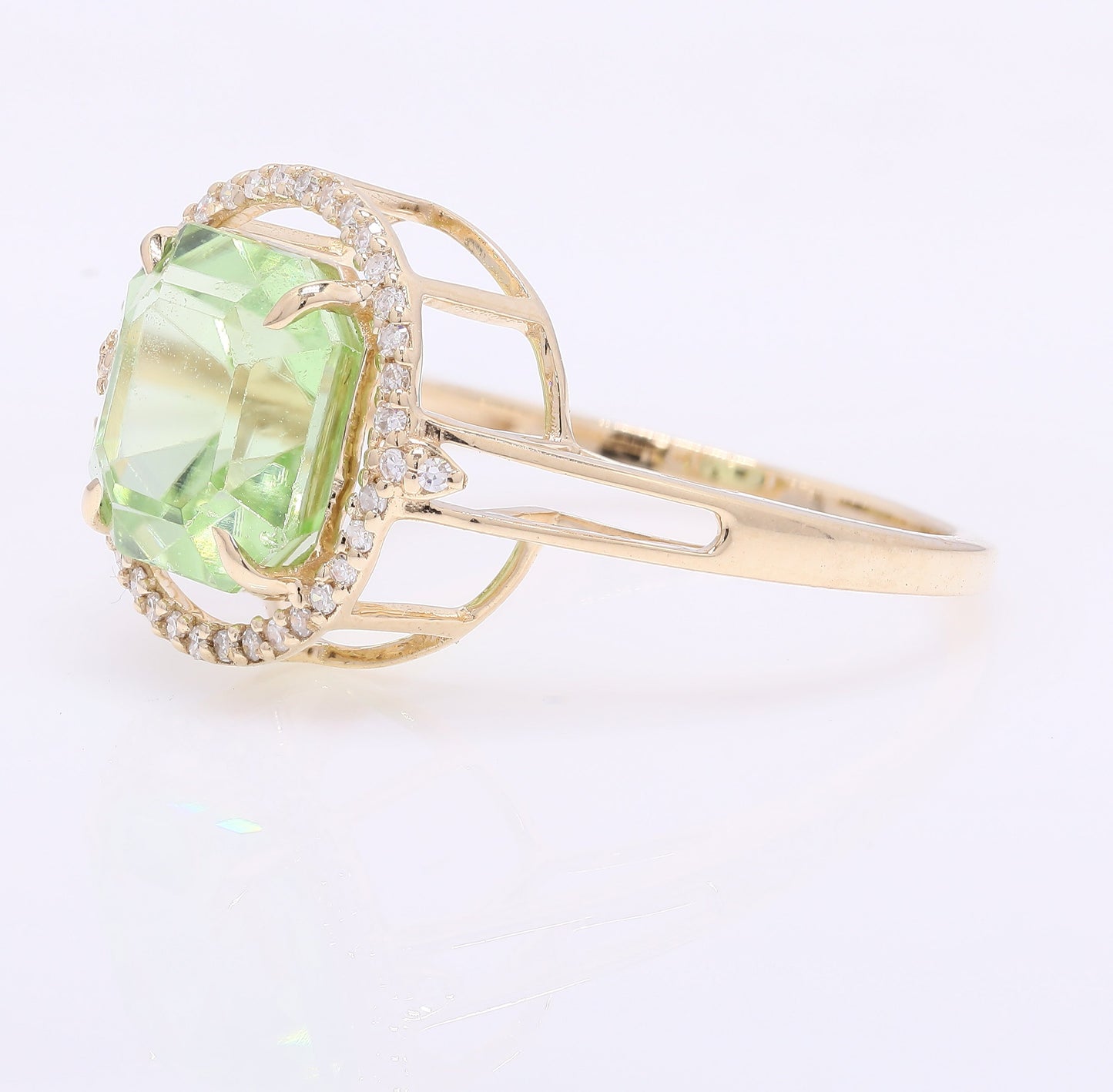 4.02 Ct Octagon Step Cut Natural Peridot 14K Gold Ring