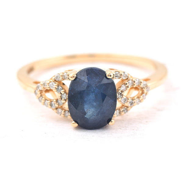 2.16 Ct Oval Mixed Cut Natural Sapphire 14K Gold Ring