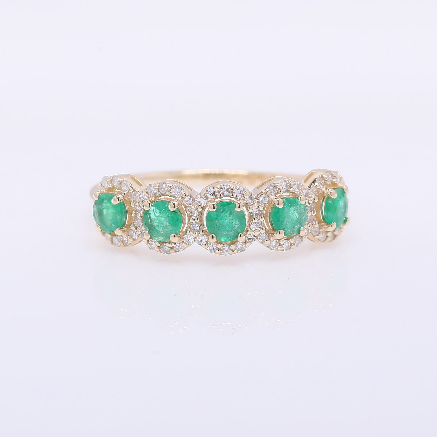 1.08 Ct Round Mixed Cut Natural Emerald 14K Gold Ring