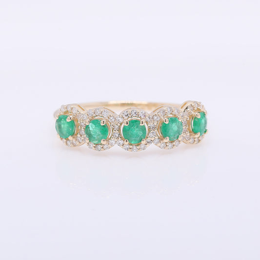 1.08 Ct Round Mixed Cut Natural Emerald 14K Gold Ring
