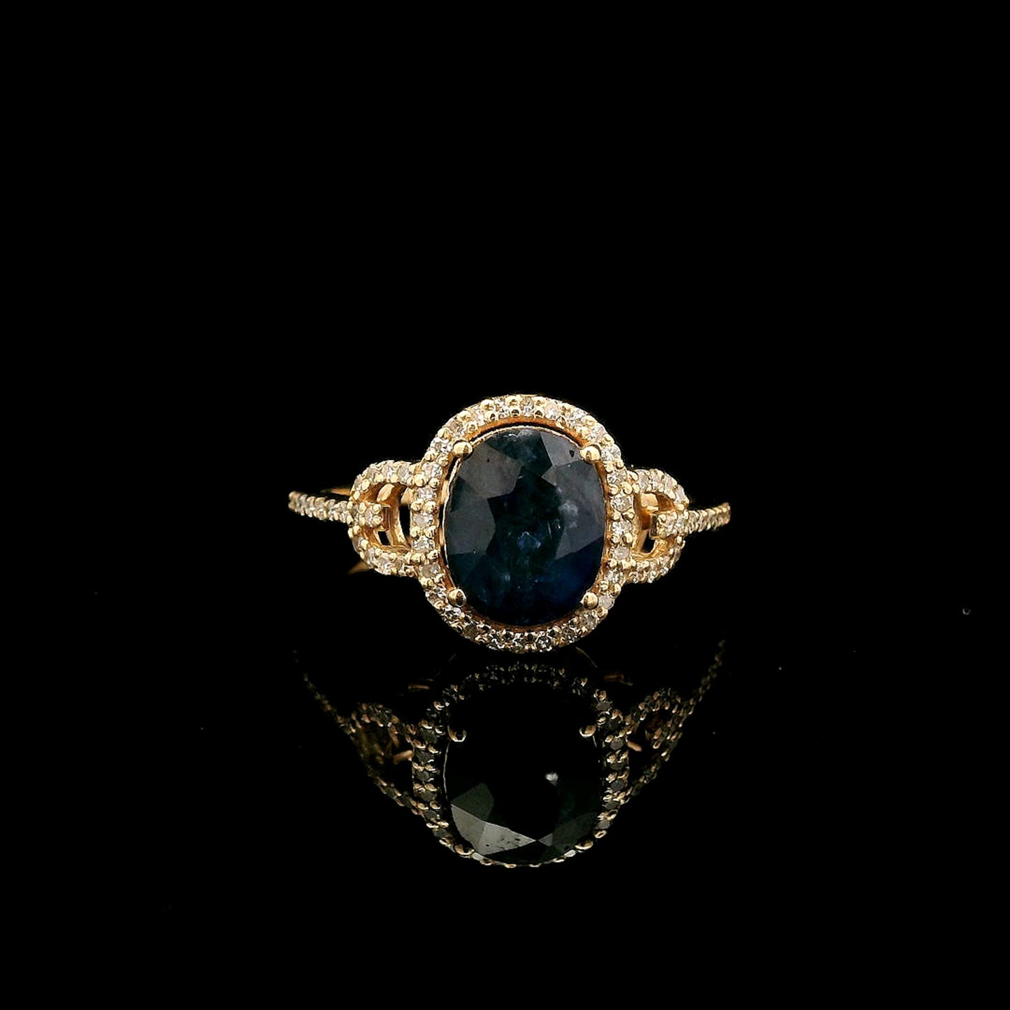 2.39 Ct Oval Mixed Cut Natural Sapphire 14K Gold Ring
