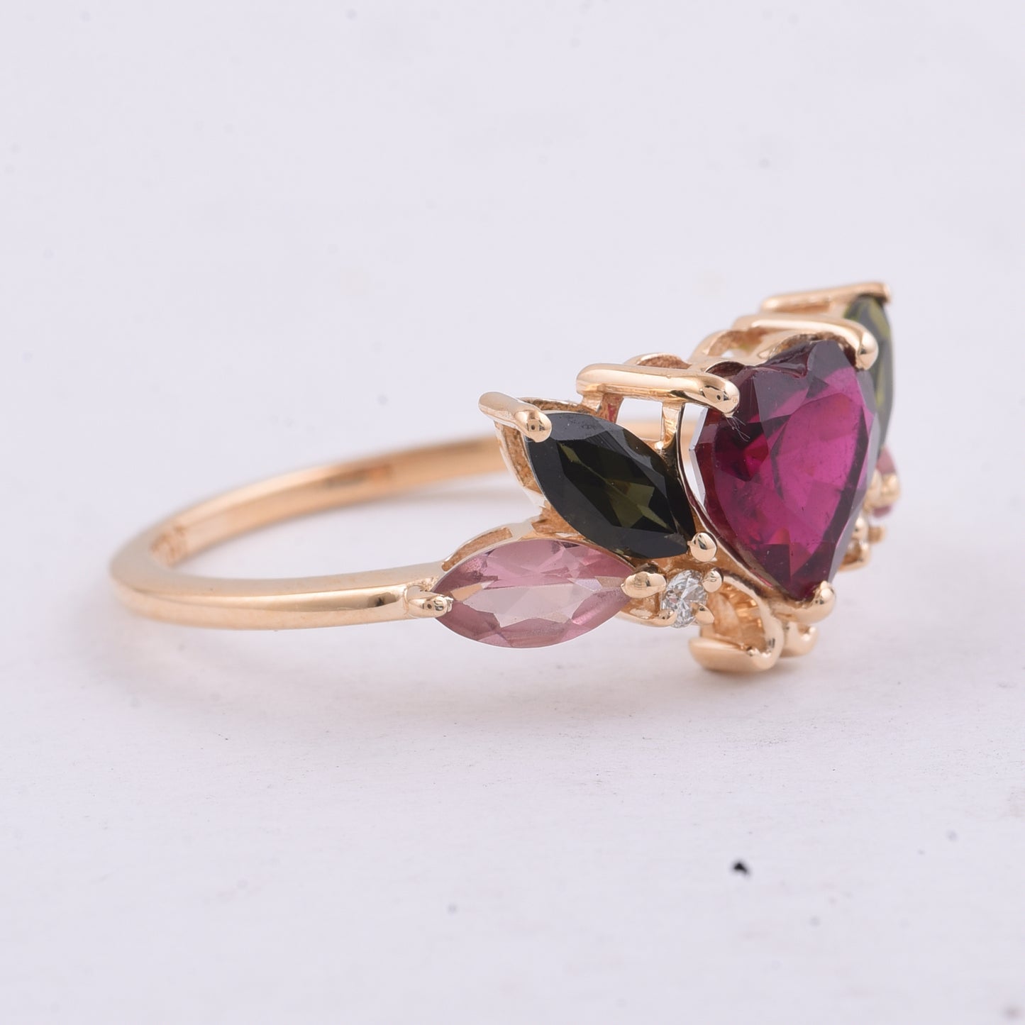 2.06 Ct Heart, Marquise Natural Multi-Coloured Tourmaline 14K Gold Ring