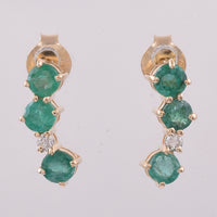 0.90 Ct Round Natural Emerald 14K Gold Earrings