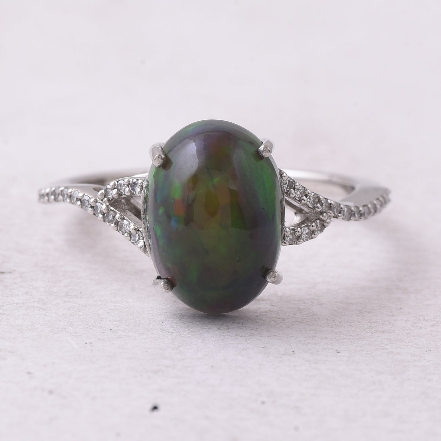2.77 Ct Oval Cabochon Cut Natural Black Opal 950 Platinum Ring
