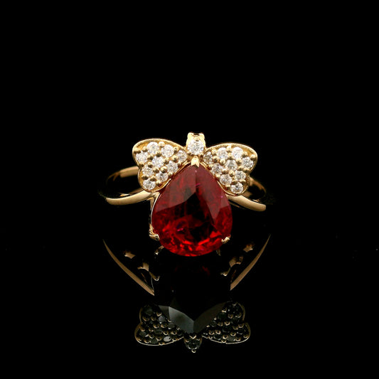 3.05 Ct Pear Mixed Cut Lab Grown Ruby 14K Gold Ring