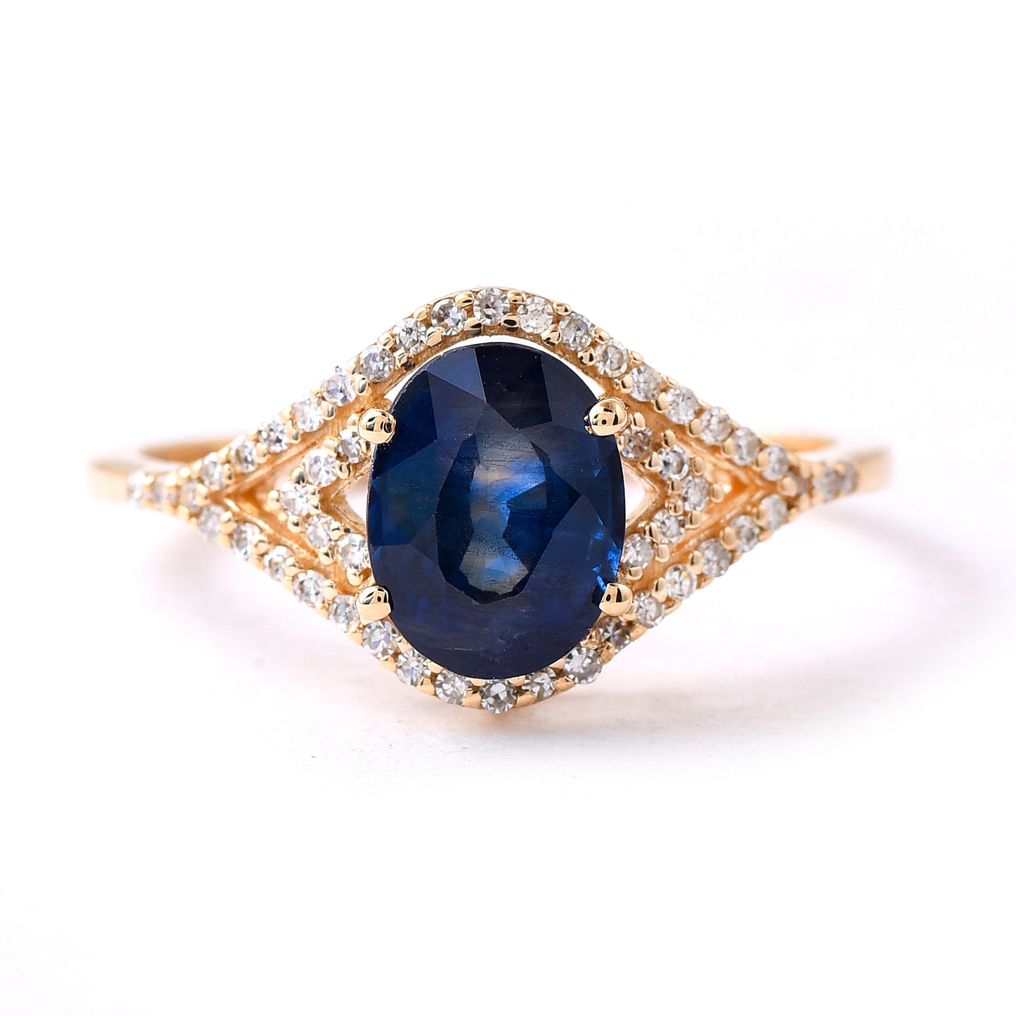 2.15 Ct Oval Mixed Cut Natural Sapphire 14K Gold Ring