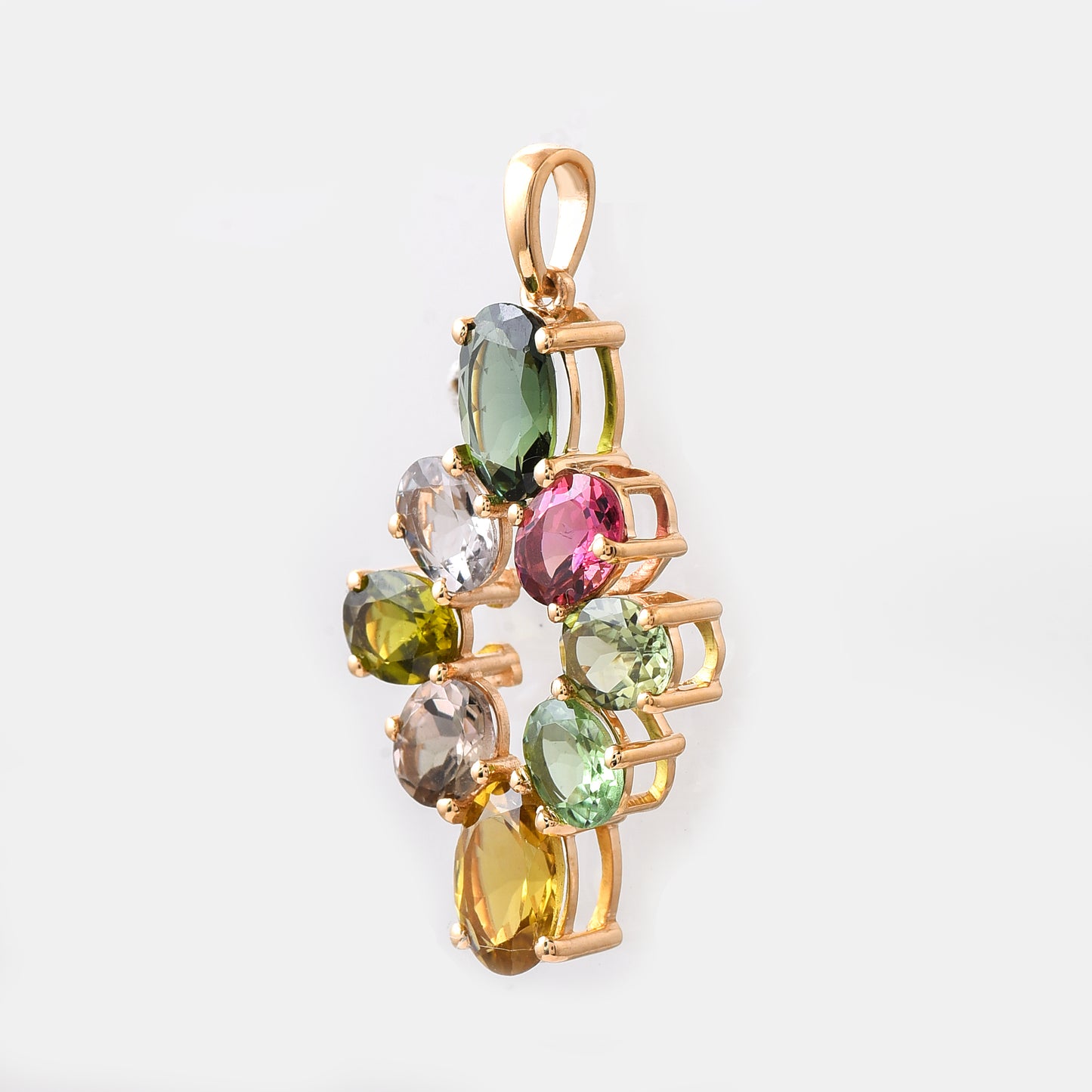 3.36 Ct Oval Mixed Cut Natural Multi-Coloured Tourmaline 14K Gold Pendant