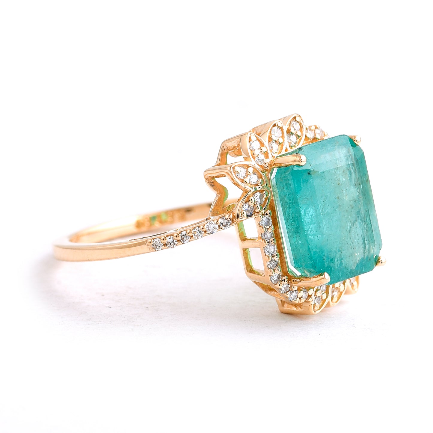 3.79 Ct Octagon Step Cut Natural Emerald 14K Gold Ring