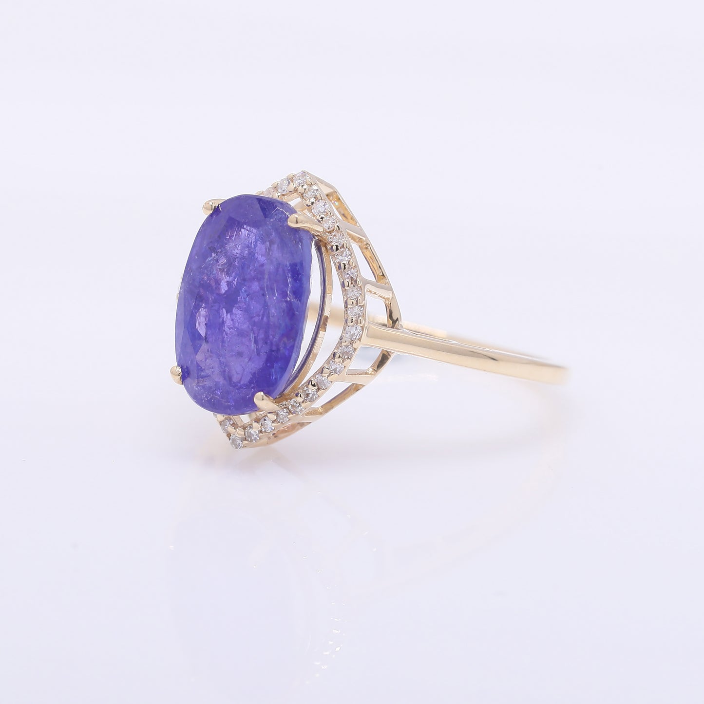 4.31 Ct Oval Mixed Cut Natural Tanzanite 14K Gold Ring
