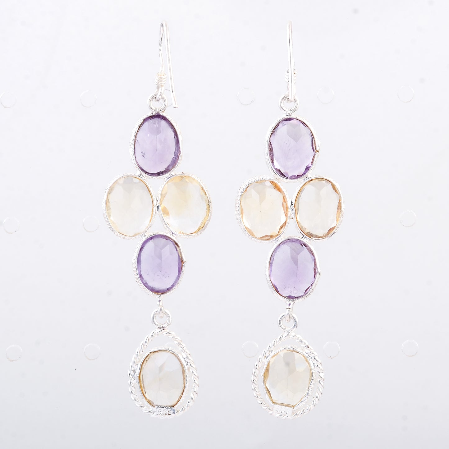 13.80 Ct Amethyst, Citrine 925 Sterling Silver Earrings