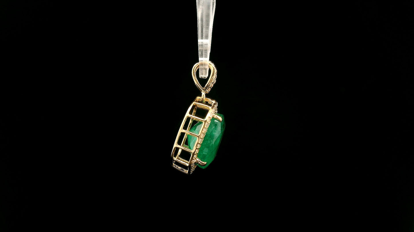 4.75 Ct Cushion Natural Emerald 14K Gold Pendant