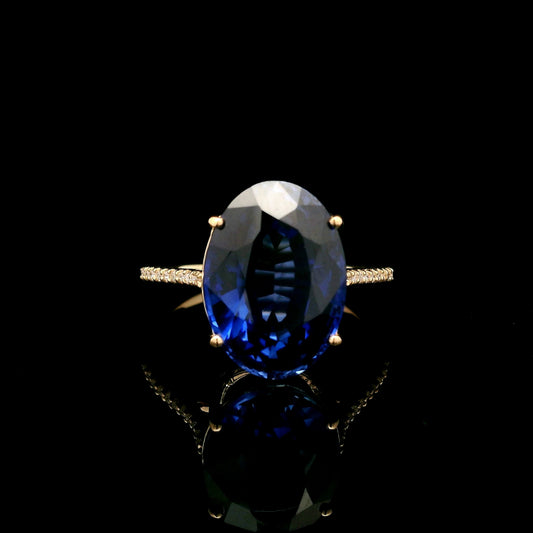 8.58 Ct Oval Mixed Cut Lab Grown Sapphire 14K Gold Ring