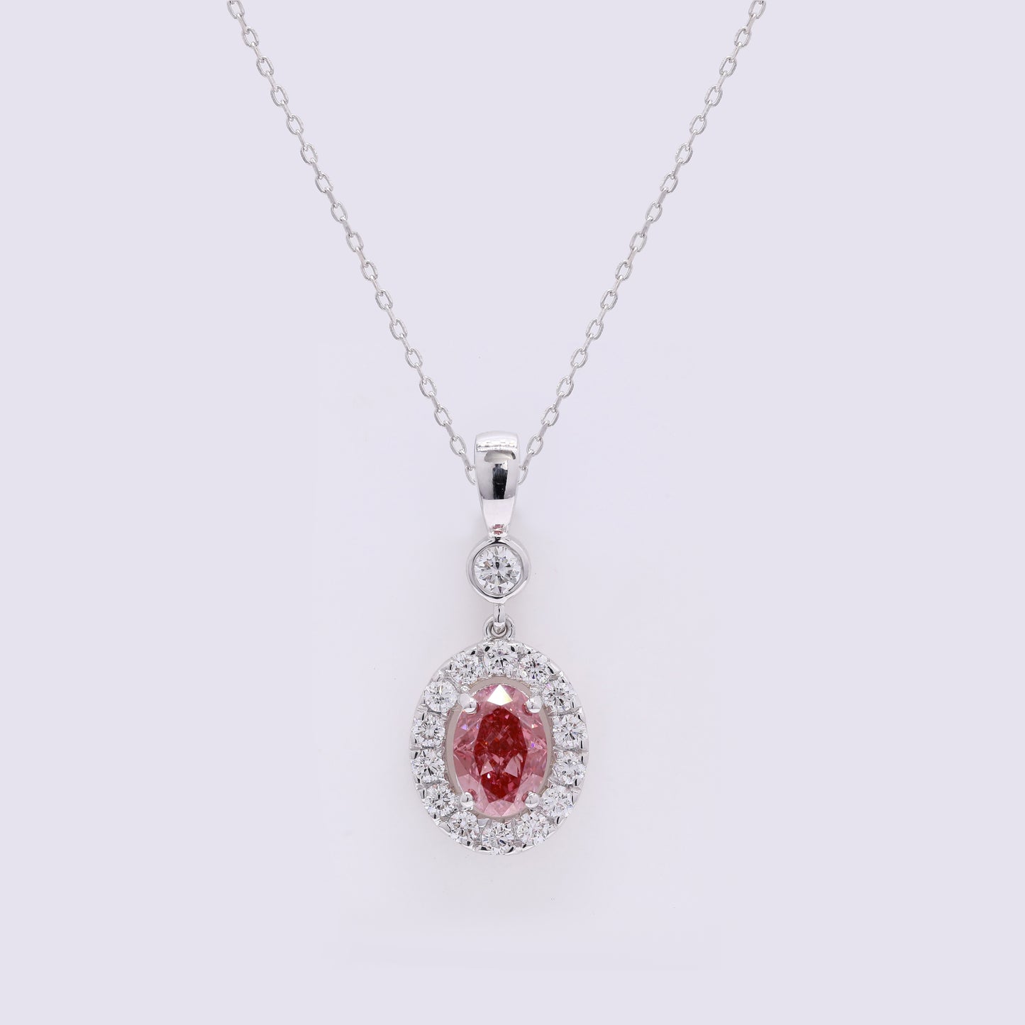 1.47 Carats Fancy Vivid Pink Lab Grown Diamond 14K Gold Pendant
