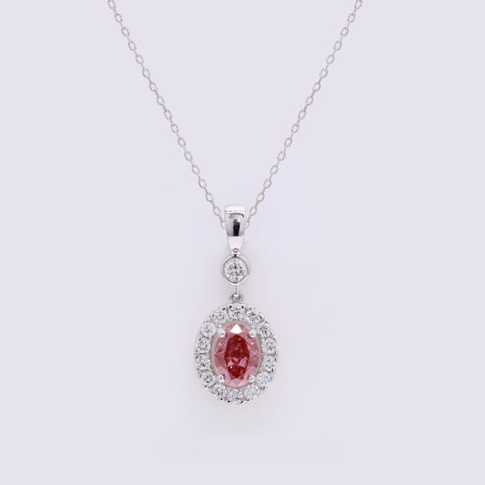 1.47 Carats Fancy Vivid Pink Lab Grown Diamond 14K Gold Pendant