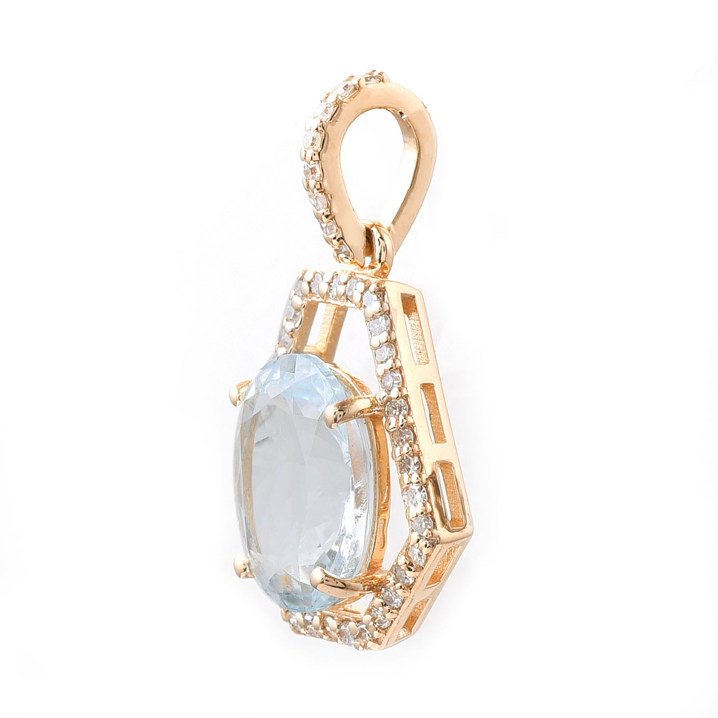 1.61 Ct Oval Mixed Cut Natural Aquamarine 14K Gold Pendant