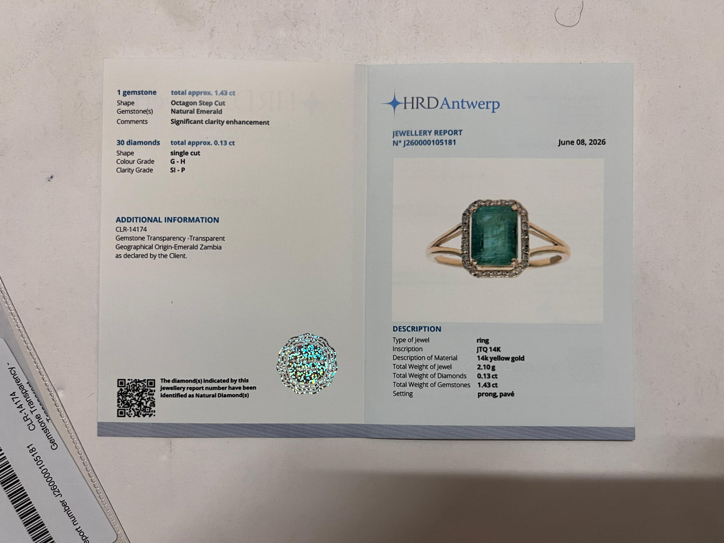 1.56 Ct Octagon Step Cut Natural Emerald 14K Gold Ring