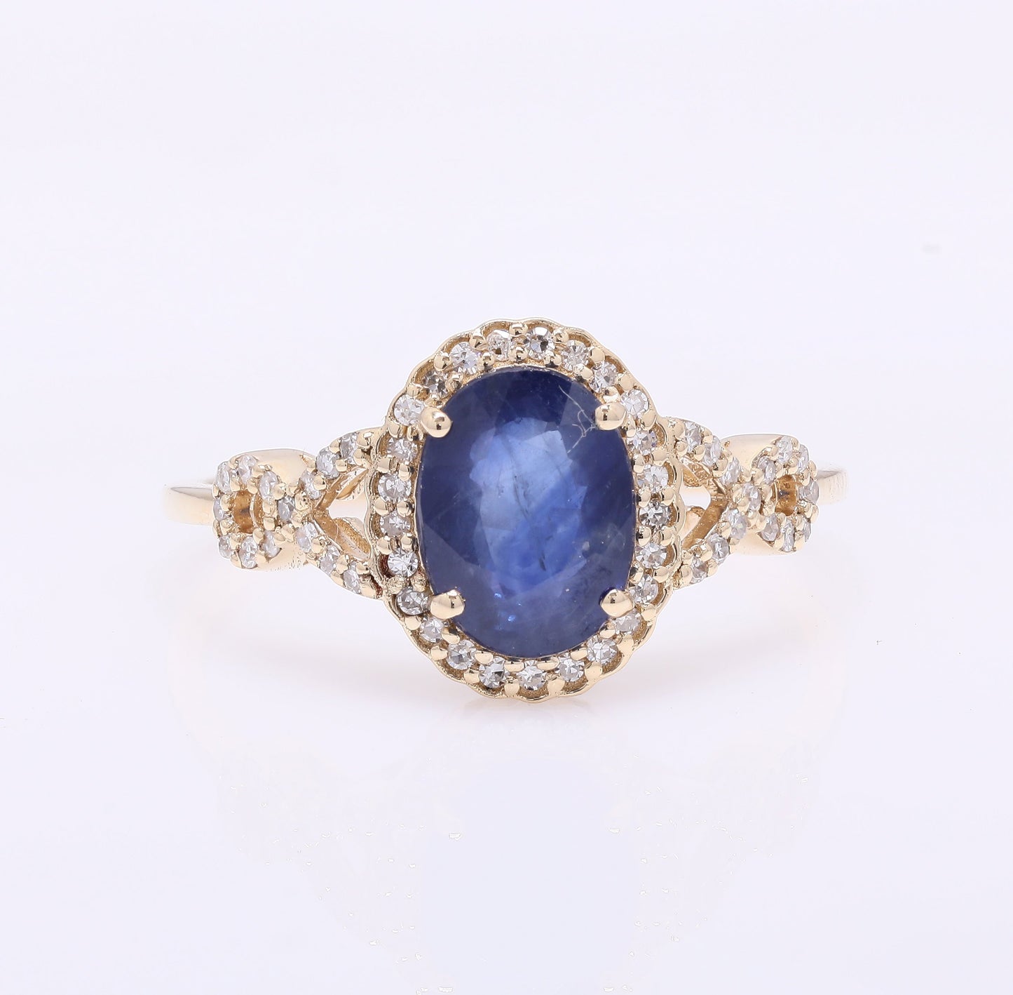 1.79 Ct Oval Mixed Cut Natural Sapphire 14K Gold Ring