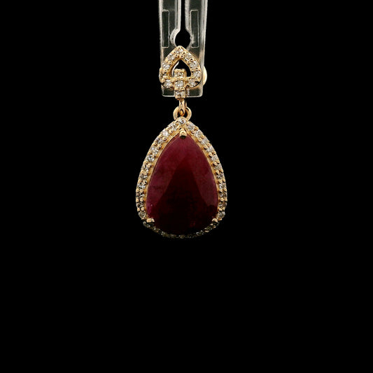 3.51 Ct Pear Mixed Cut Natural Corundum Ruby 14K Gold Pendant