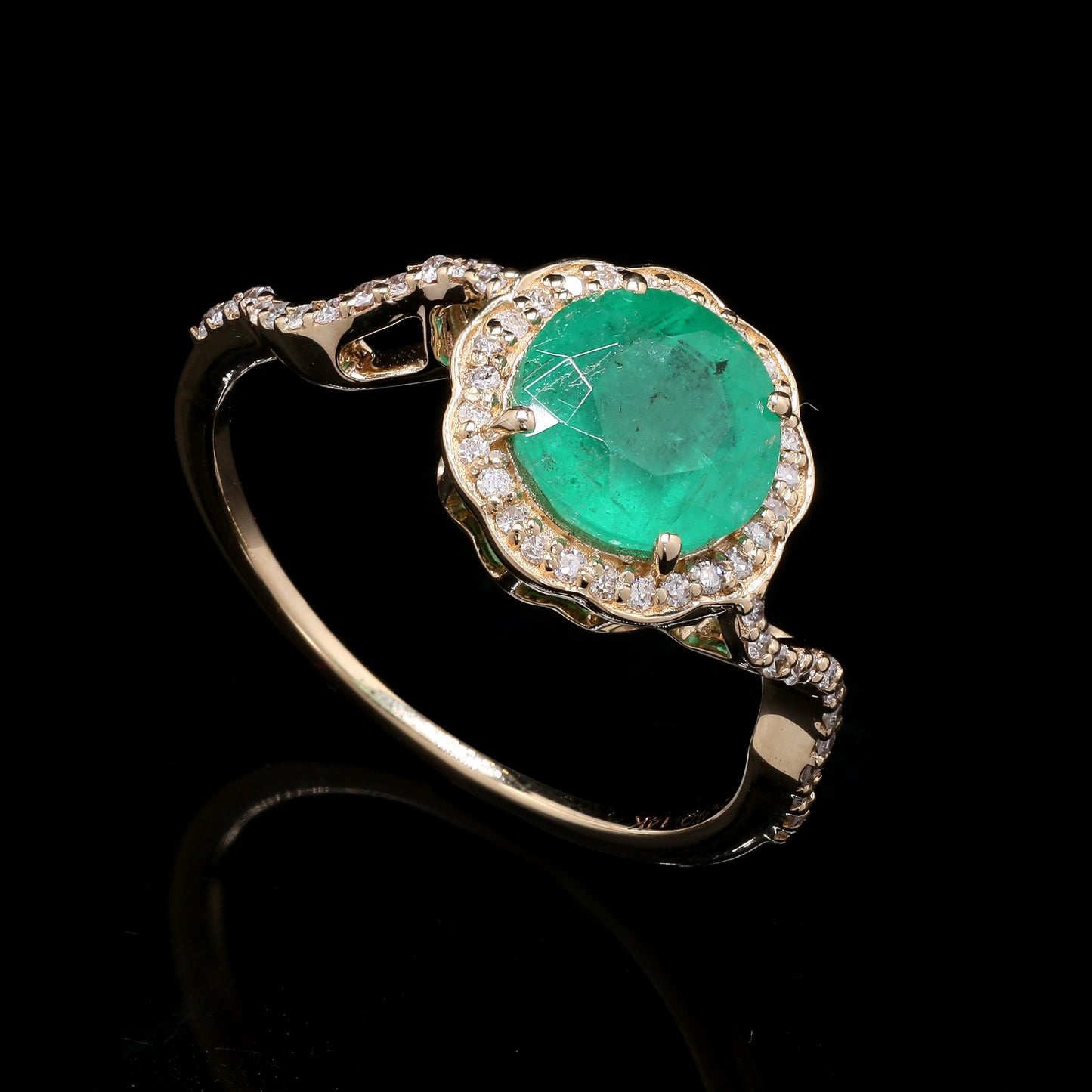 1.58 Ct Round Mixed Cut Natural Emerald 14K Gold Ring