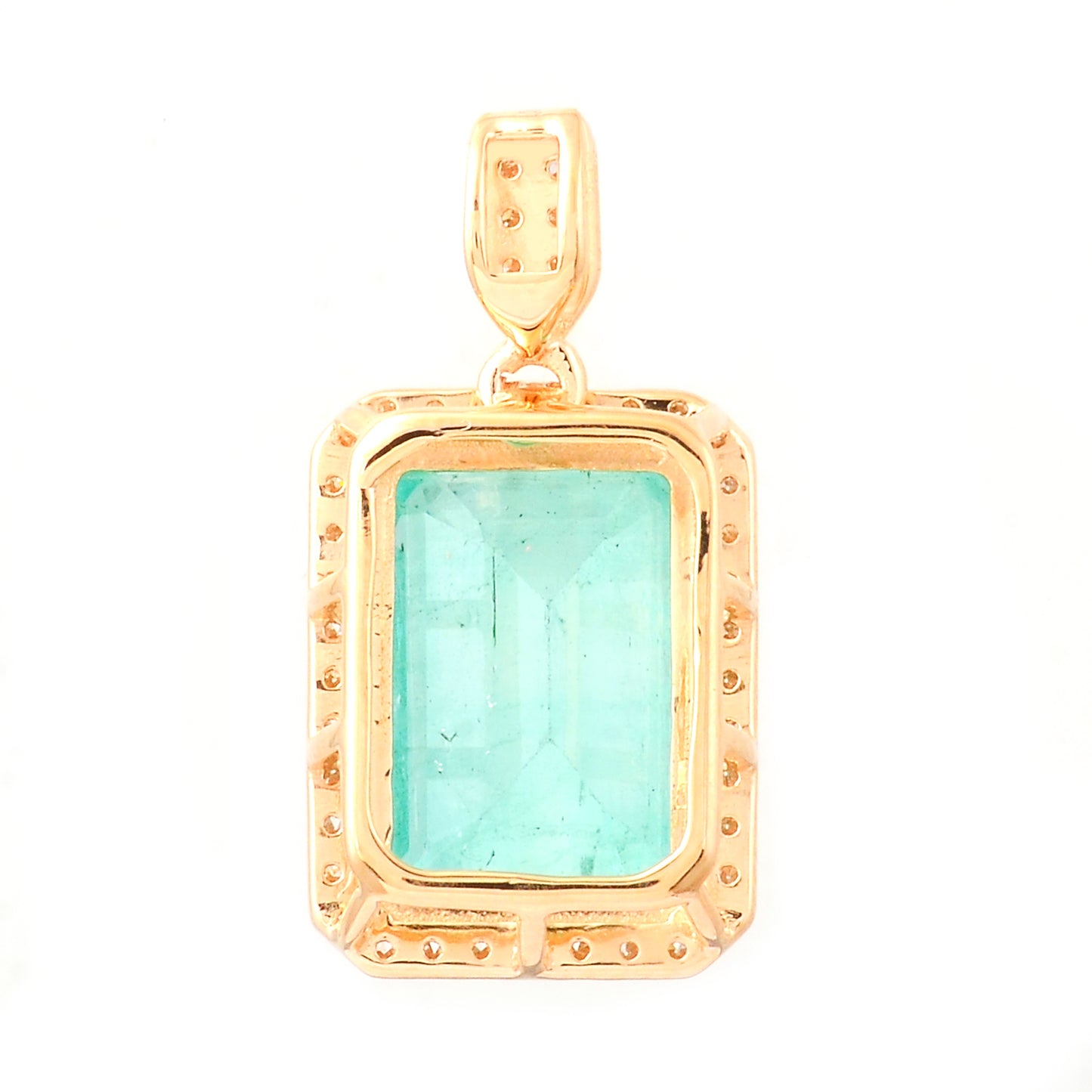 3.21 Ct Octagon Step Cut Natural Emerald 14K Gold Pendant