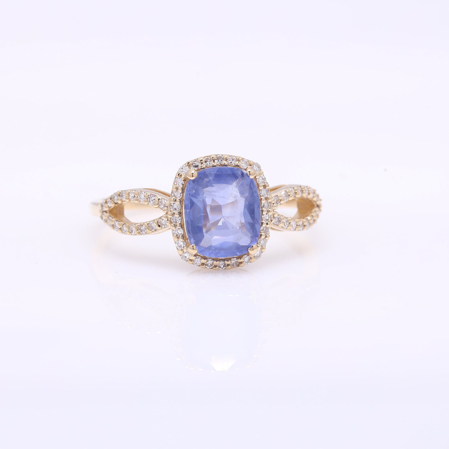1.81 Ct Cushion Mixed Cut Natural Sapphire 14K Gold Ring