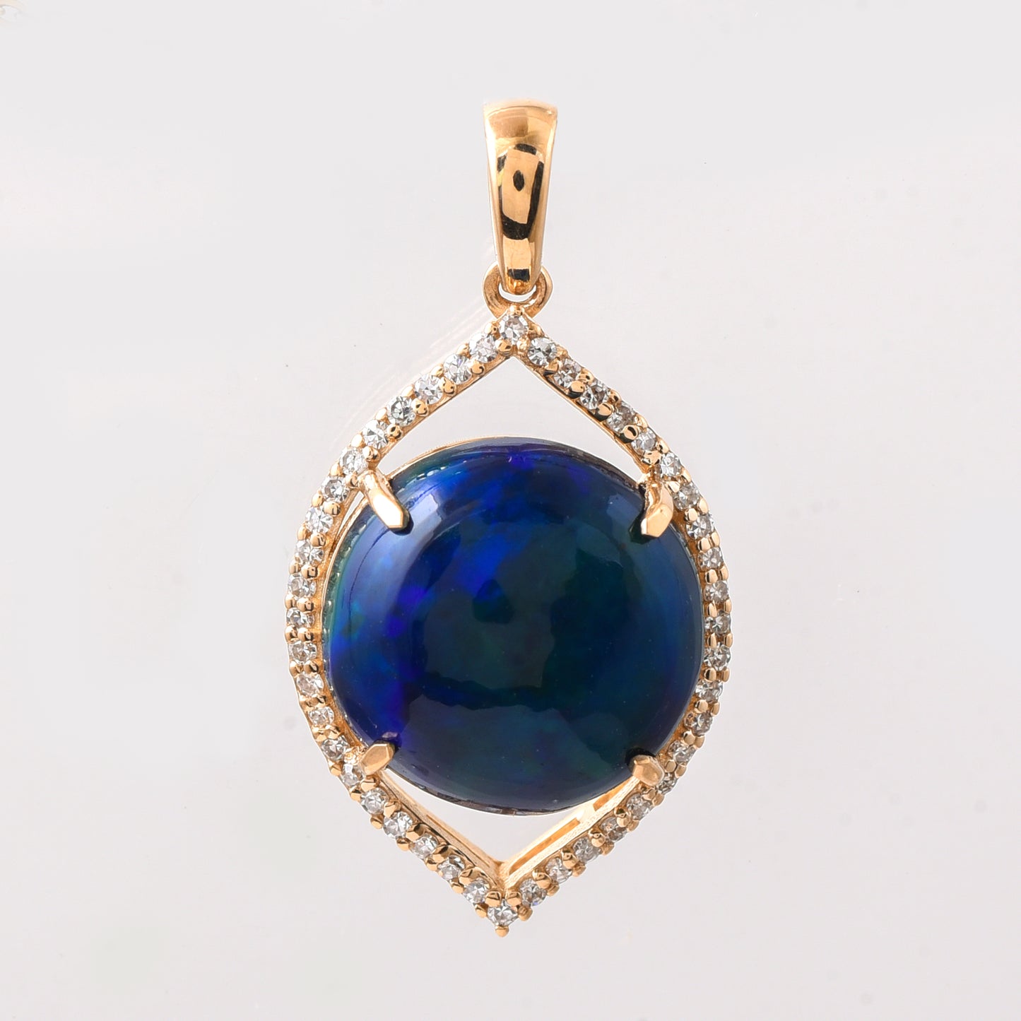 3.38 Ct Round Cabochon Cut Natural Black Opal 14K Gold Pendant