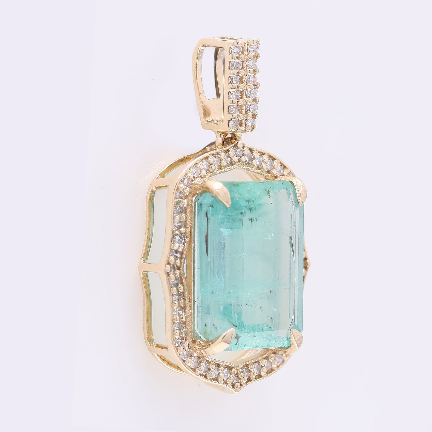 4.24 Ct Octagon Step Cut Natural Emerald 14K Gold Pendant