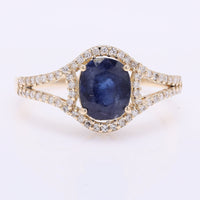 2.03 Ct Oval Mixed Cut Natural Sapphire 14K Gold Ring