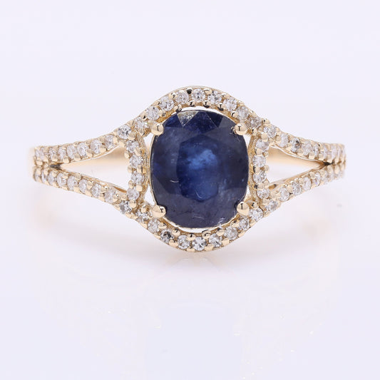 2.03 Ct Oval Mixed Cut Natural Sapphire 14K Gold Ring