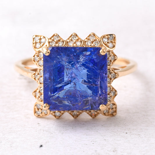 6.00 Ct Octagon Step Cut Natural Tanzanite 14K Gold Ring