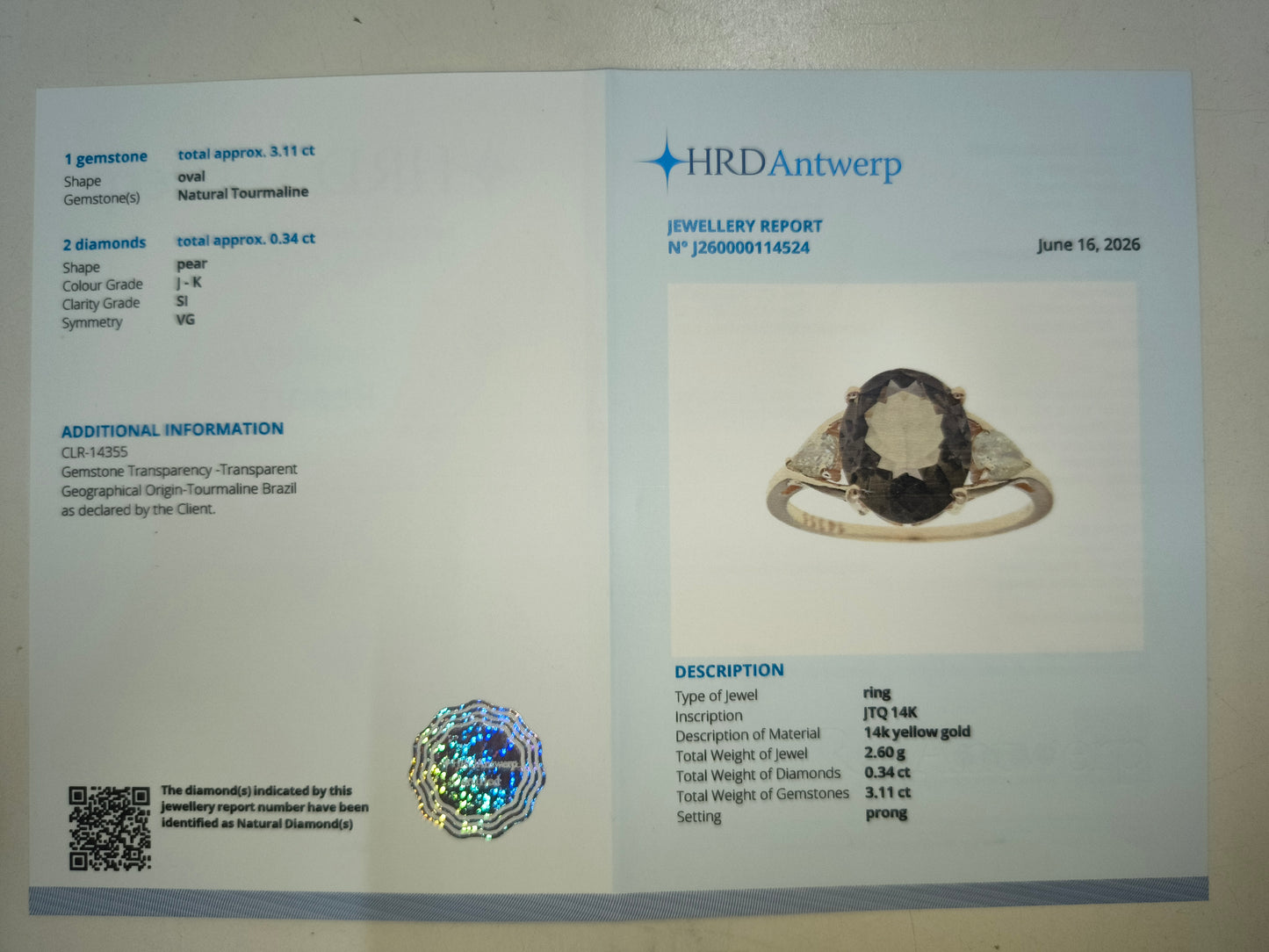 3.45 Ct Oval Natural Tourmaline 14K Gold Ring