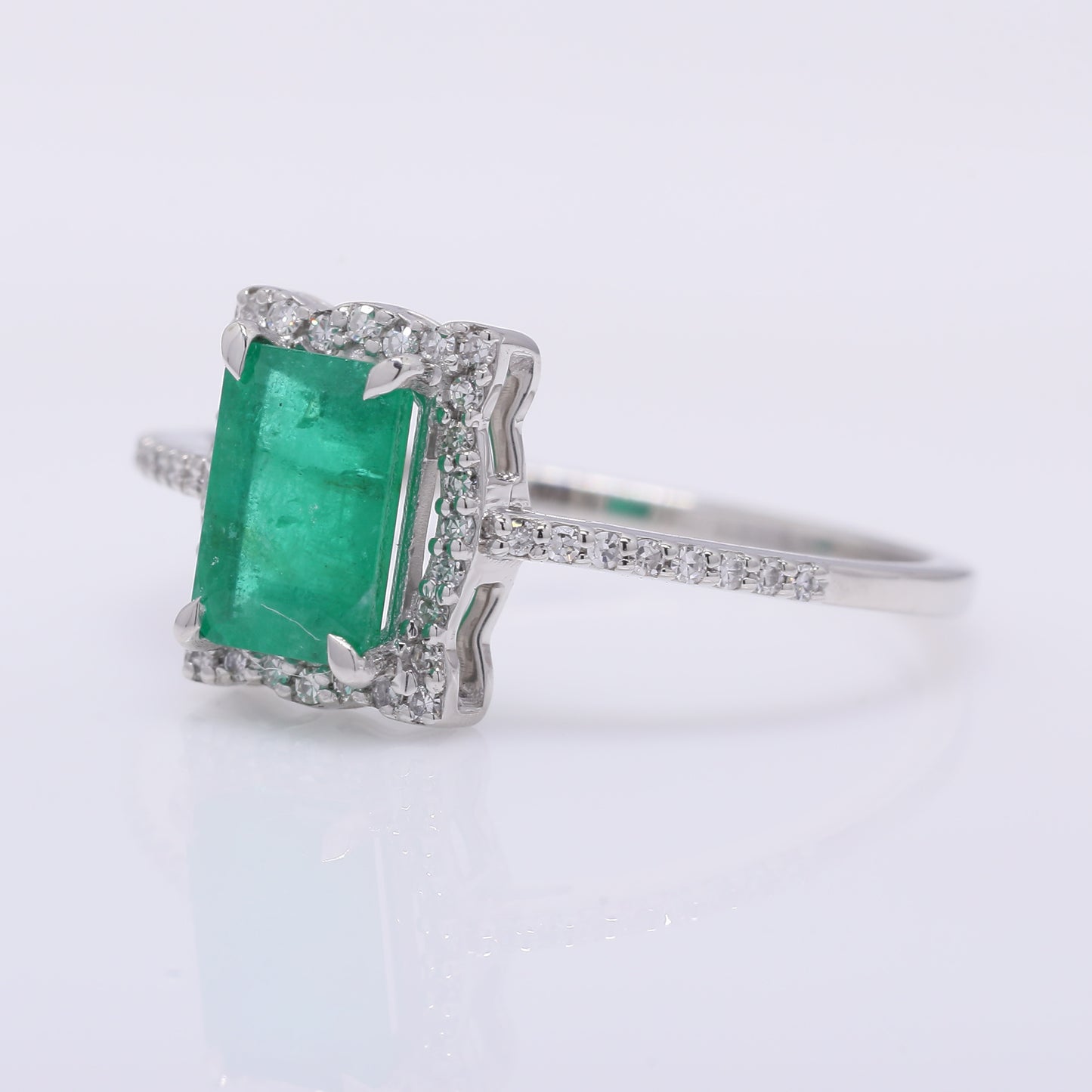 1.15 Ct Octagon Step Cut Natural Emerald 950 Platinum Ring