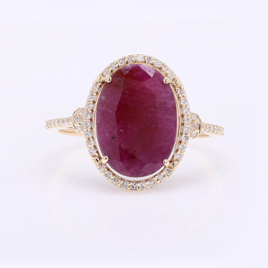 3.25 Ct Oval Mixed Cut Natural Ruby 14K Gold Ring
