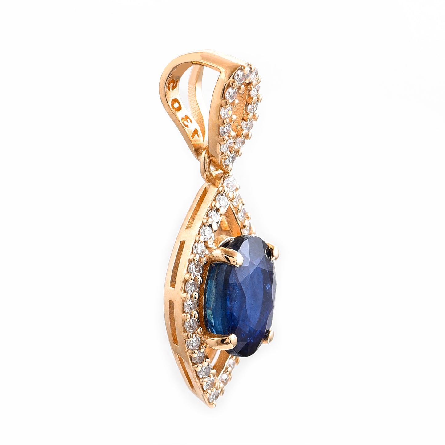 1.28 Ct Oval Mixed Cut Natural Sapphire 14K Gold Pendant