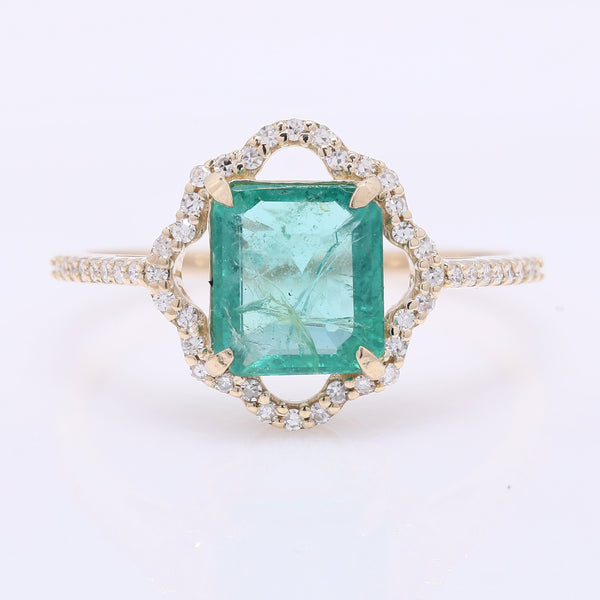 1.47 Ct Octagon Step Cut Natural Emerald 14K Gold Ring
