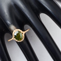 2.68 Ct Oval Mixed Cut Natural Green Sapphire 14K Gold Ring