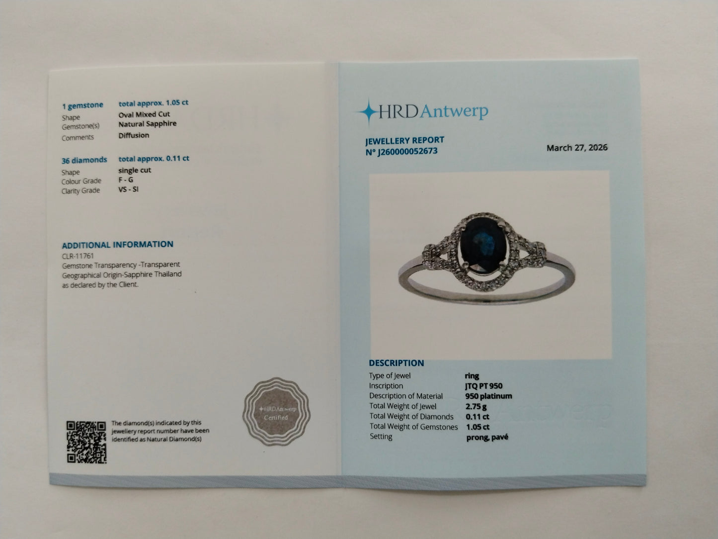 1.16 Ct Oval Mixed Cut Natural Sapphire 950 Platinum Ring